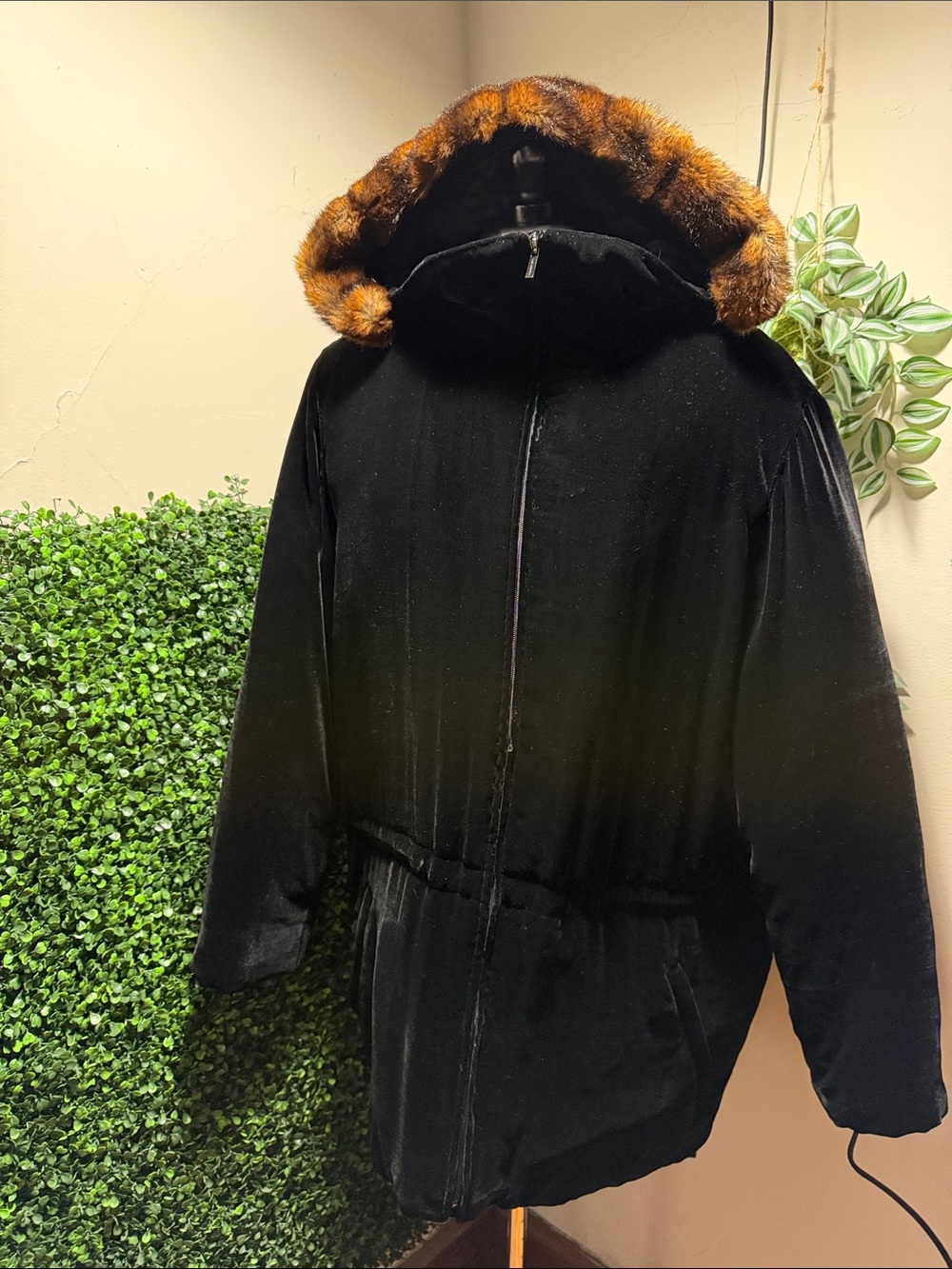 Ralph Lauren Black Parka with Brown Faux-Fur Hood Trim